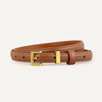 Skinny Leather Belt with Golden Buckle - Q.B.Accessories
