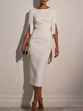 Slim - Fit Elegant Midi Dress with Beaded Slit Sleeve - Q.B.Accessories