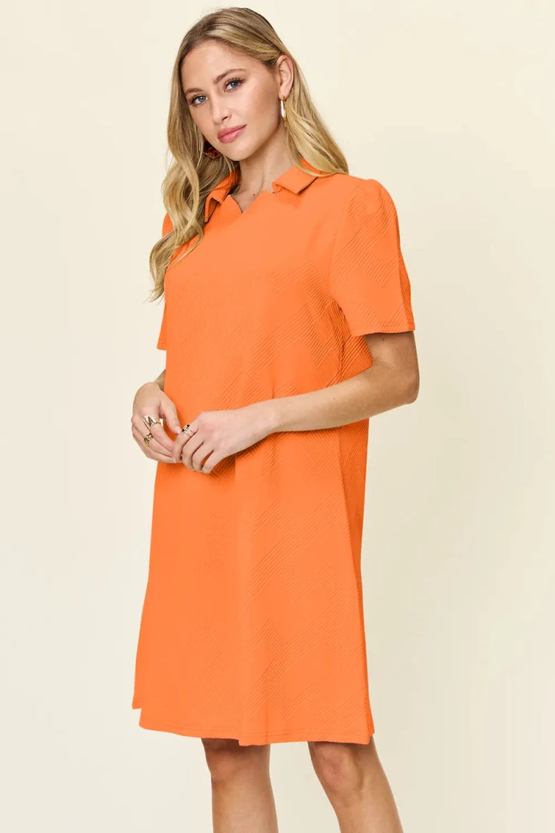 Double Take Full Size Texture Collared Neck Short Sleeve Dress - Q.B.Accessories