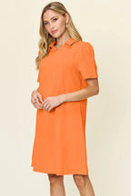 Double Take Full Size Texture Collared Neck Short Sleeve Dress - Q.B.Accessories