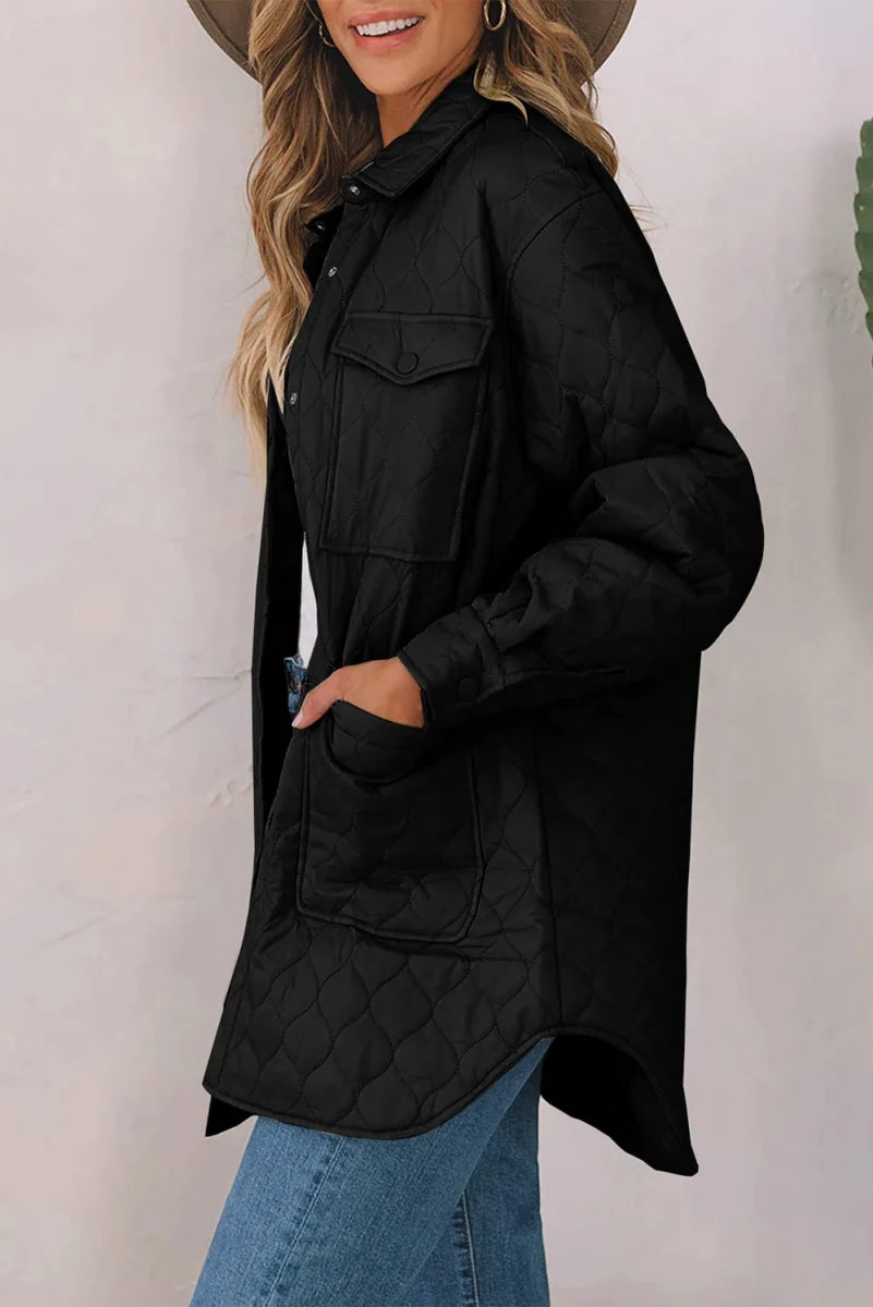 Women’s Snap-Down Collared Winter Coat - Q.B.Accessories
