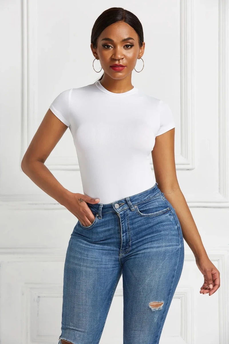 Round Neck Short Sleeve Bodysuit - Q.B.Accessories