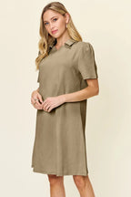 Double Take Full Size Texture Collared Neck Short Sleeve Dress - Q.B.Accessories