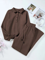 Collared Sweatshirt and High Waist Pants Active Set - Q.B.Accessories