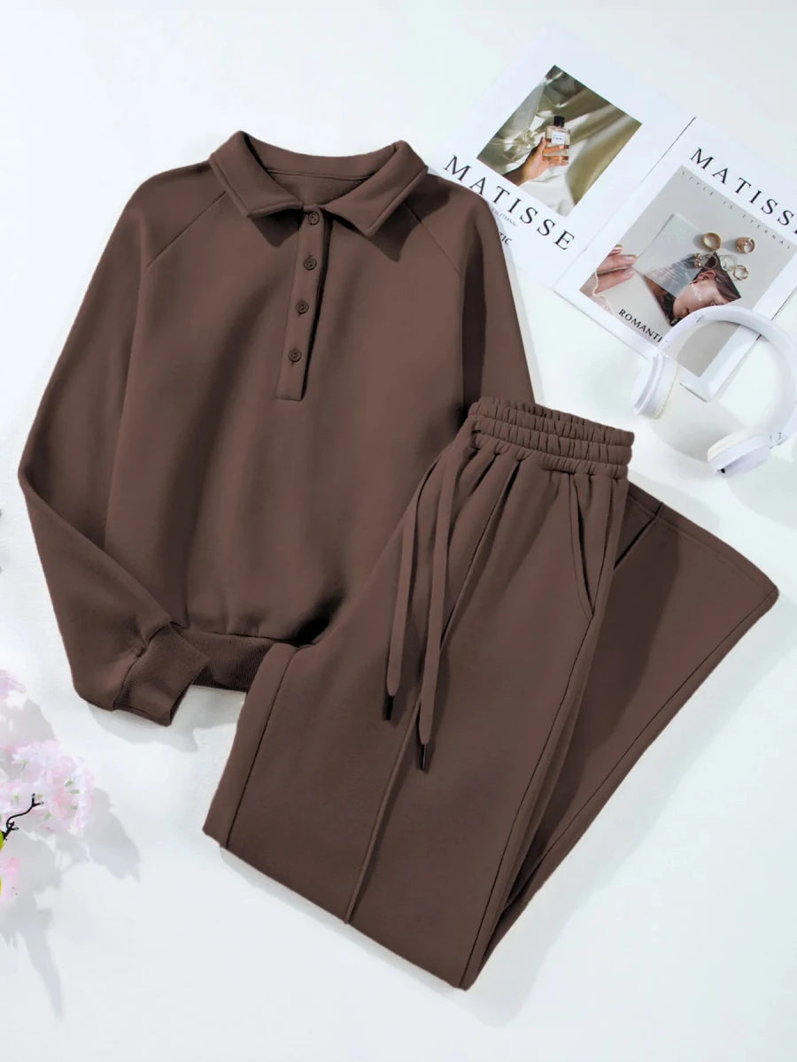 Collared Sweatshirt and High Waist Pants Active Set - Q.B.Accessories