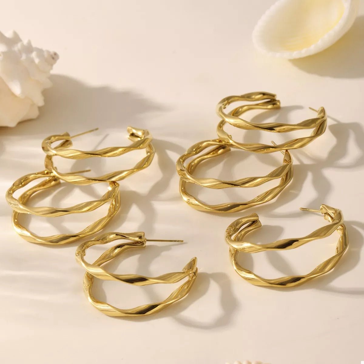 18K Gold-Plated Chunky Twisted Hoop Earrings - Q.B.Accessories