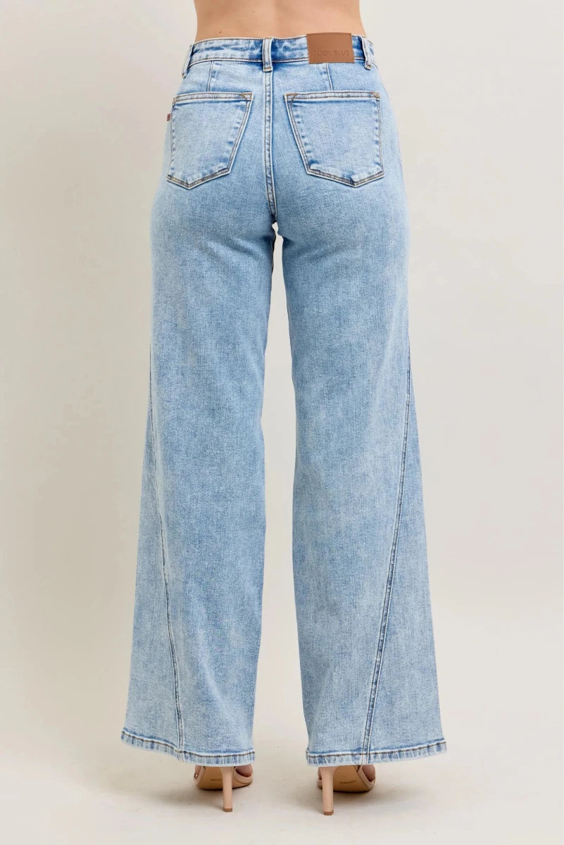 Judy Blue Full Size High Waist Wide Leg Jeans with Skewed Inseam Plus Size - Q.B.Accessories
