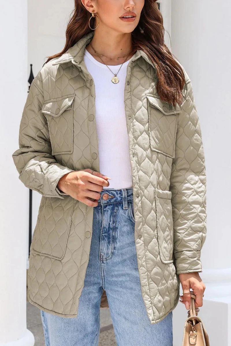 Women’s Snap-Down Collared Winter Coat - Q.B.Accessories