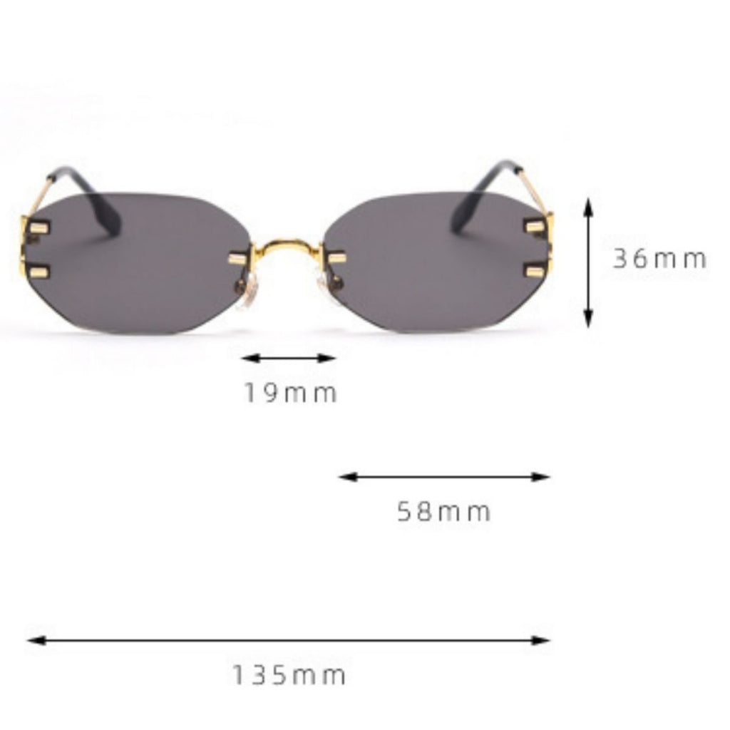Rimless Oval Gold-Frame Sunglasses - Q.B.Accessories