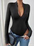 Perfee Half Zip Long Sleeve Bodysuit - Q.B.Accessories