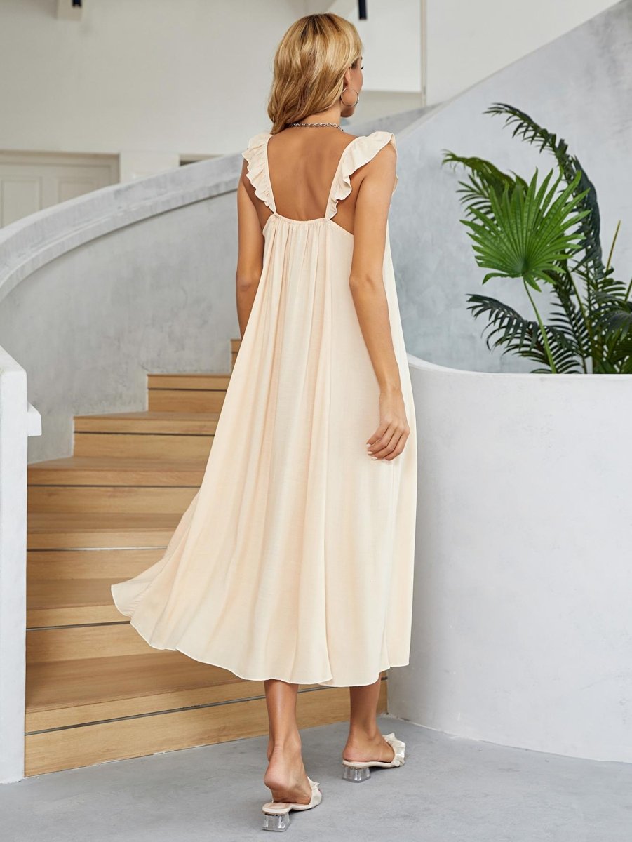 Ruffled V-Neck Midi Dress - Q.B.Accessories