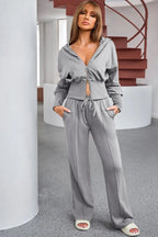Dropped Shoulder Hoodie and Drawstring Pants Active Set - Q.B.Accessories