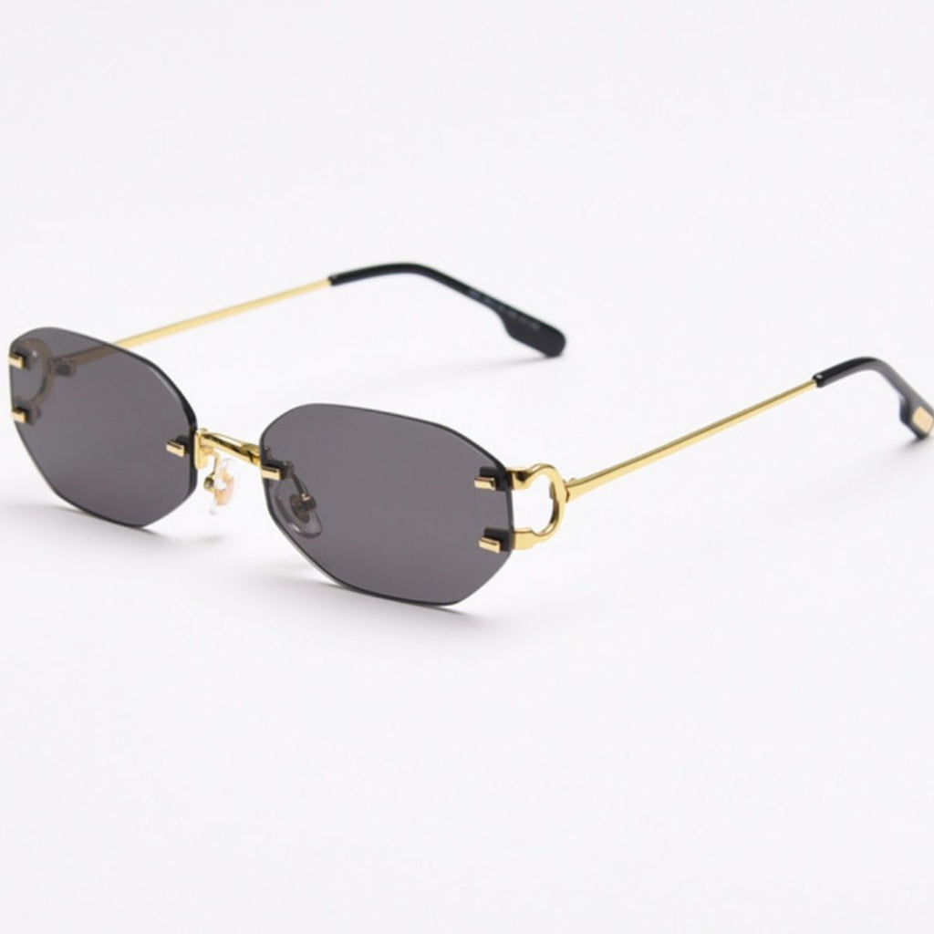 Rimless Oval Gold-Frame Sunglasses - Q.B.Accessories