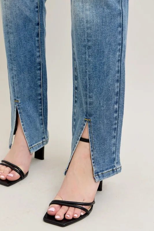 Judy Blue Full Size High Waist Vintage Wash Front Seam & Slit Straight Plus Size - Q.B.Accessories