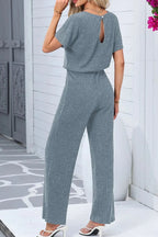 Ribbed Short Sleeve Wide Leg Jumpsuit - Q.B.Accessories