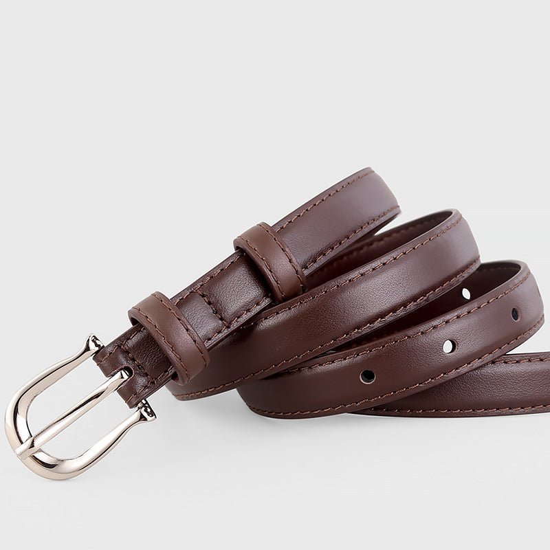 Leather Skinny Belt with Silver Buckle - Q.B.Accessories