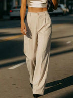 High - Waisted Wide - Leg Pleated Pants - Q.B.Accessories
