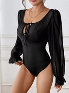 Tie Front Flounce Sleeve Bodysuit - Q.B.Accessories