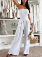 Smocked Wide-Leg Tube Jumpsuit - Q.B.Accessories