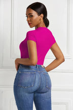 Round Neck Short Sleeve Bodysuit - Q.B.Accessories