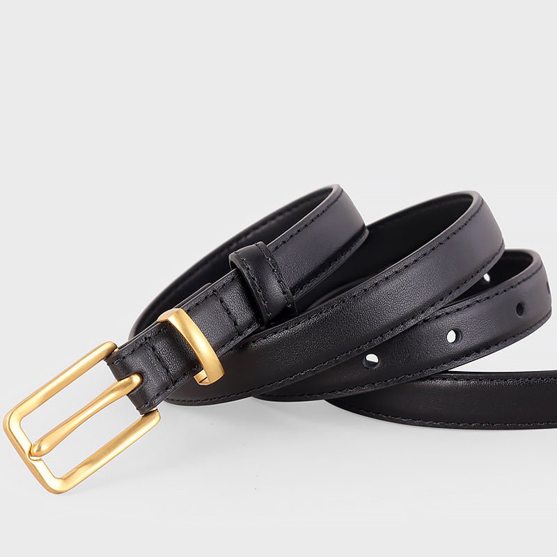 Leather Skinny Belt with Golden Buckle - Q.B.Accessories