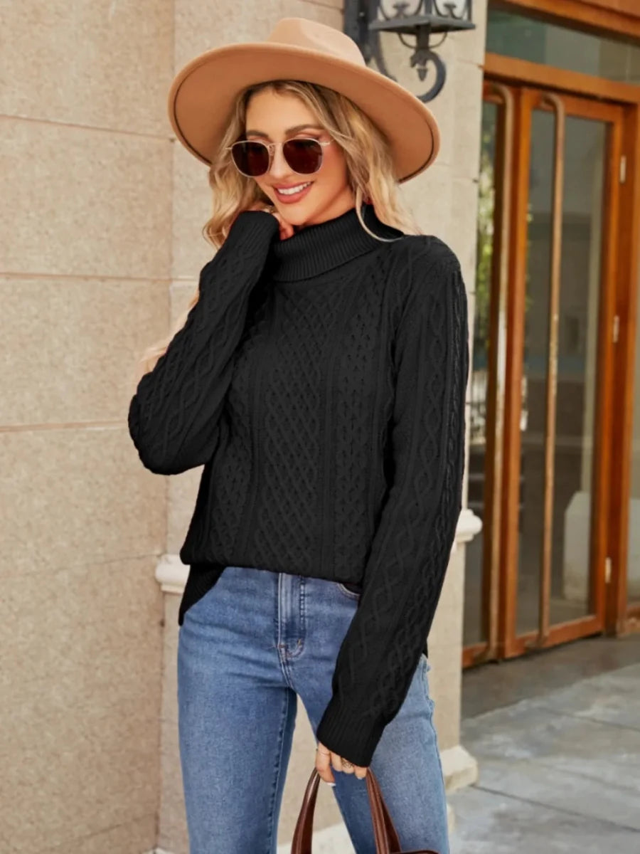 Women’s Cable-Knit Mock-Neck Sweater - Q.B.Accessories