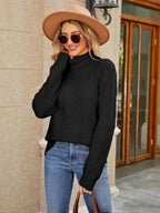 Women’s Cable-Knit Mock-Neck Sweater - Q.B.Accessories
