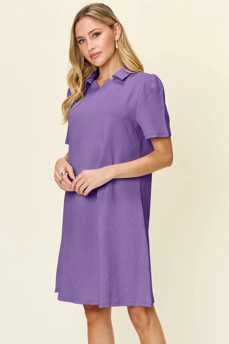 Double Take Full Size Texture Collared Neck Short Sleeve Dress - Q.B.Accessories