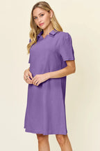Double Take Full Size Texture Collared Neck Short Sleeve Dress - Q.B.Accessories