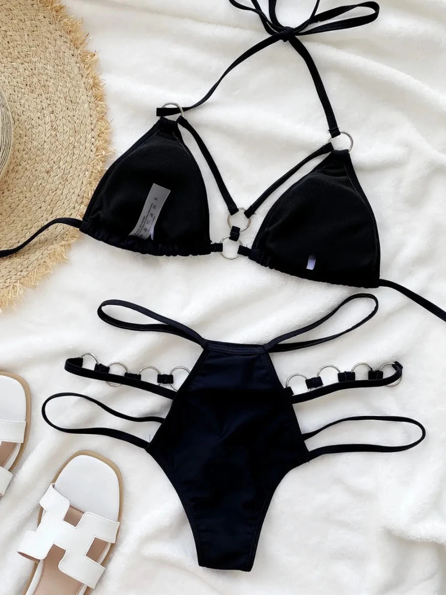 Cutout Halter Neck Two - Piece Bikini Set - Q.B.Accessories