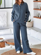 Collared Sweatshirt and High Waist Pants Active Set - Q.B.Accessories