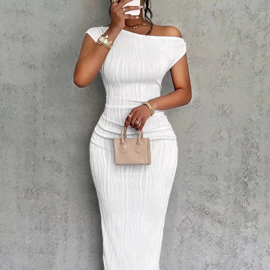 One-Shoulder Textured Maxi Dress - Q.B.Accessories