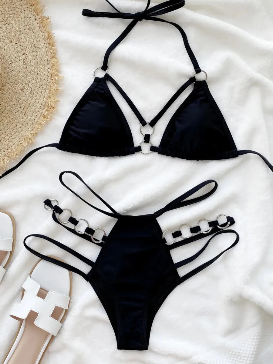 Cutout Halter Neck Two - Piece Bikini Set - Q.B.Accessories