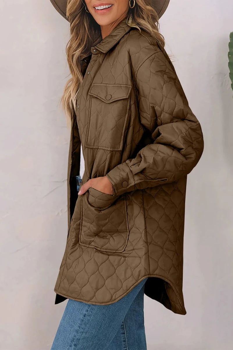 Women’s Snap-Down Collared Winter Coat - Q.B.Accessories