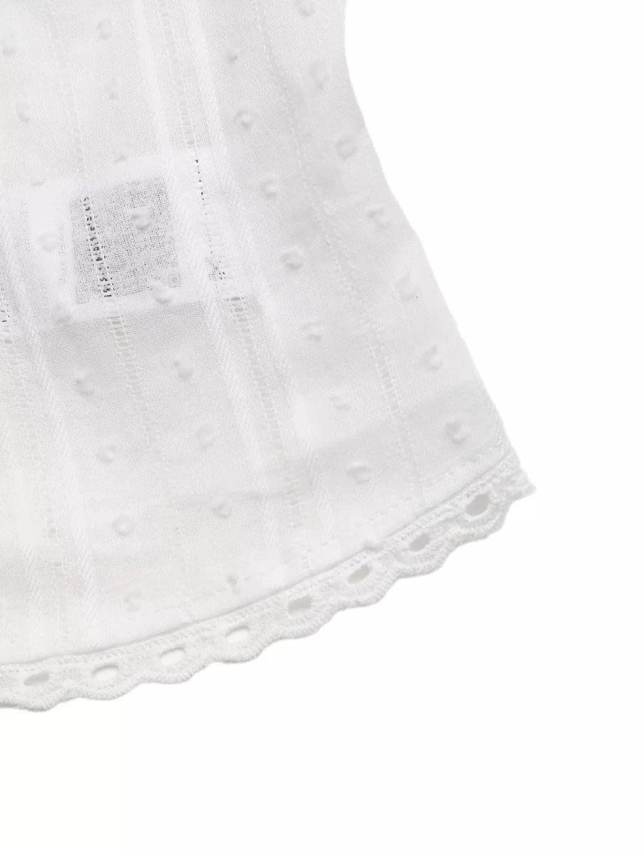 Lace Trim Tie Front Sleeveless Shirt - Q.B.Accessories