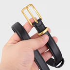 Leather Skinny Belt with Golden Buckle - Q.B.Accessories