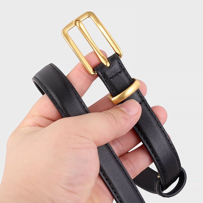 Leather Skinny Belt with Golden Buckle - Q.B.Accessories