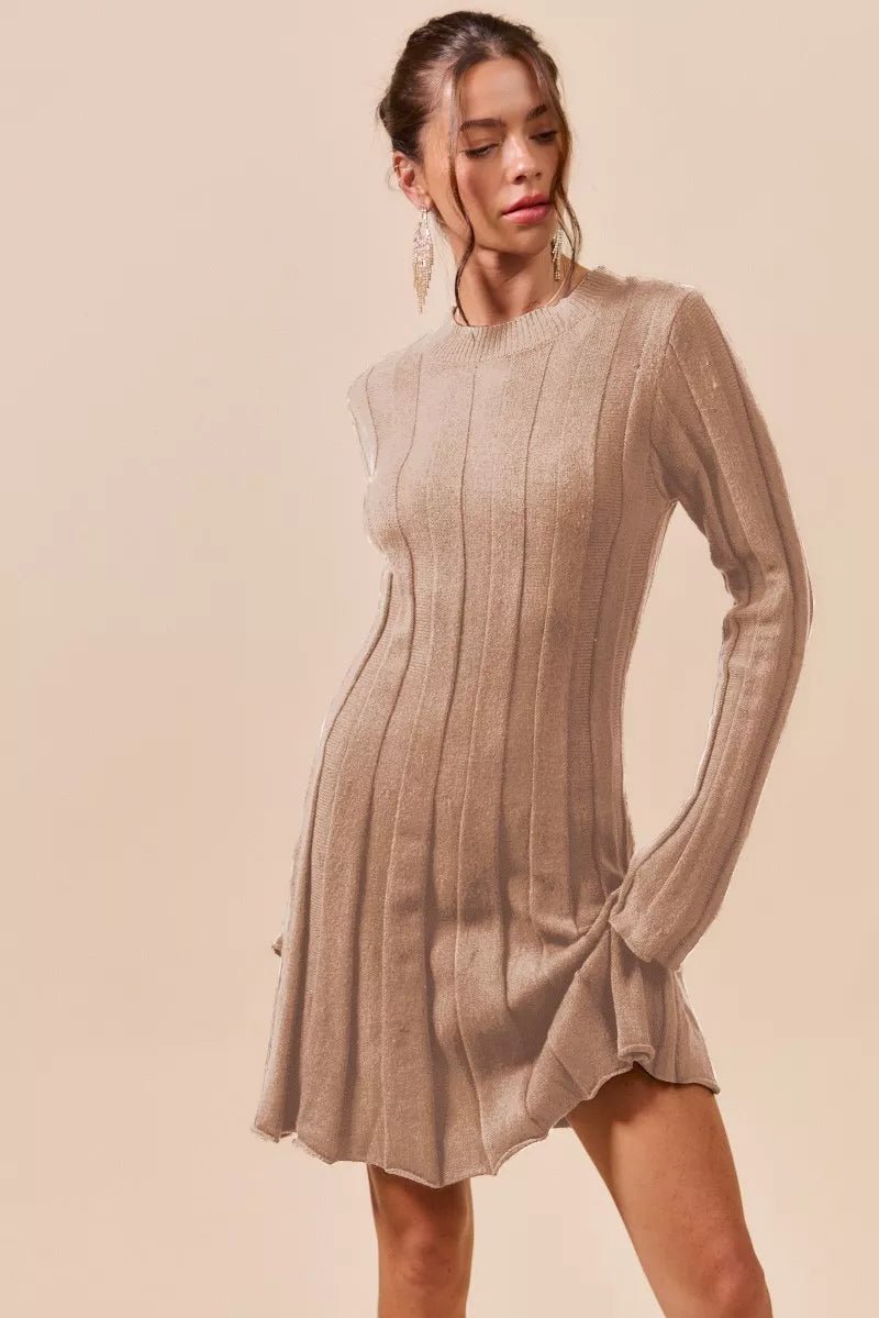 SO ME Ribbed Long Sleeve Mini Sweater Dress - Q.B.Accessories