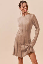 SO ME Ribbed Long Sleeve Mini Sweater Dress - Q.B.Accessories