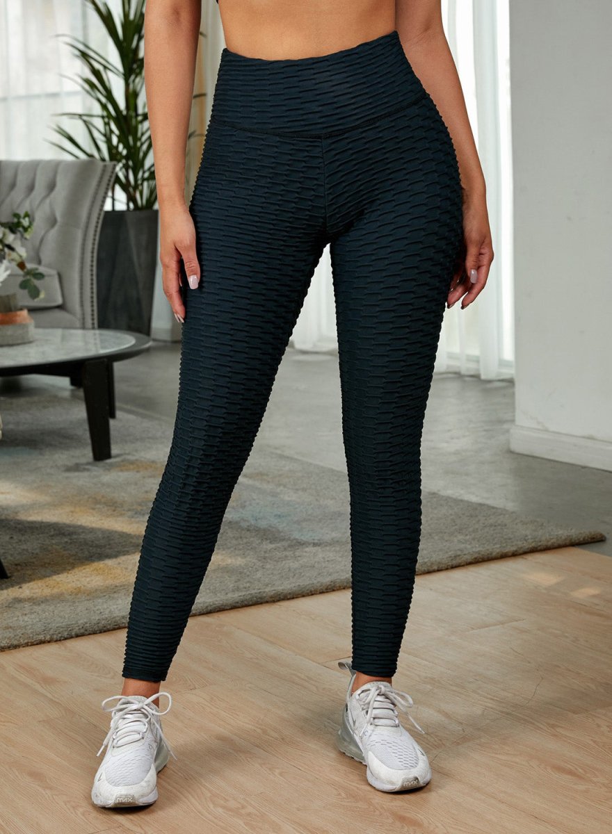 Textured High Waist Active Leggings - Q.B.Accessories