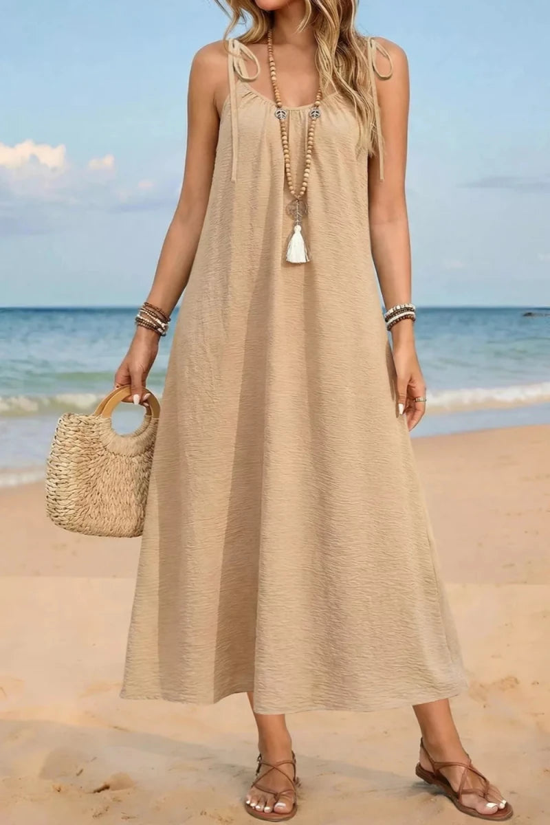 Tie - Shoulder Flowy Midi Dress - Q.B.Accessories