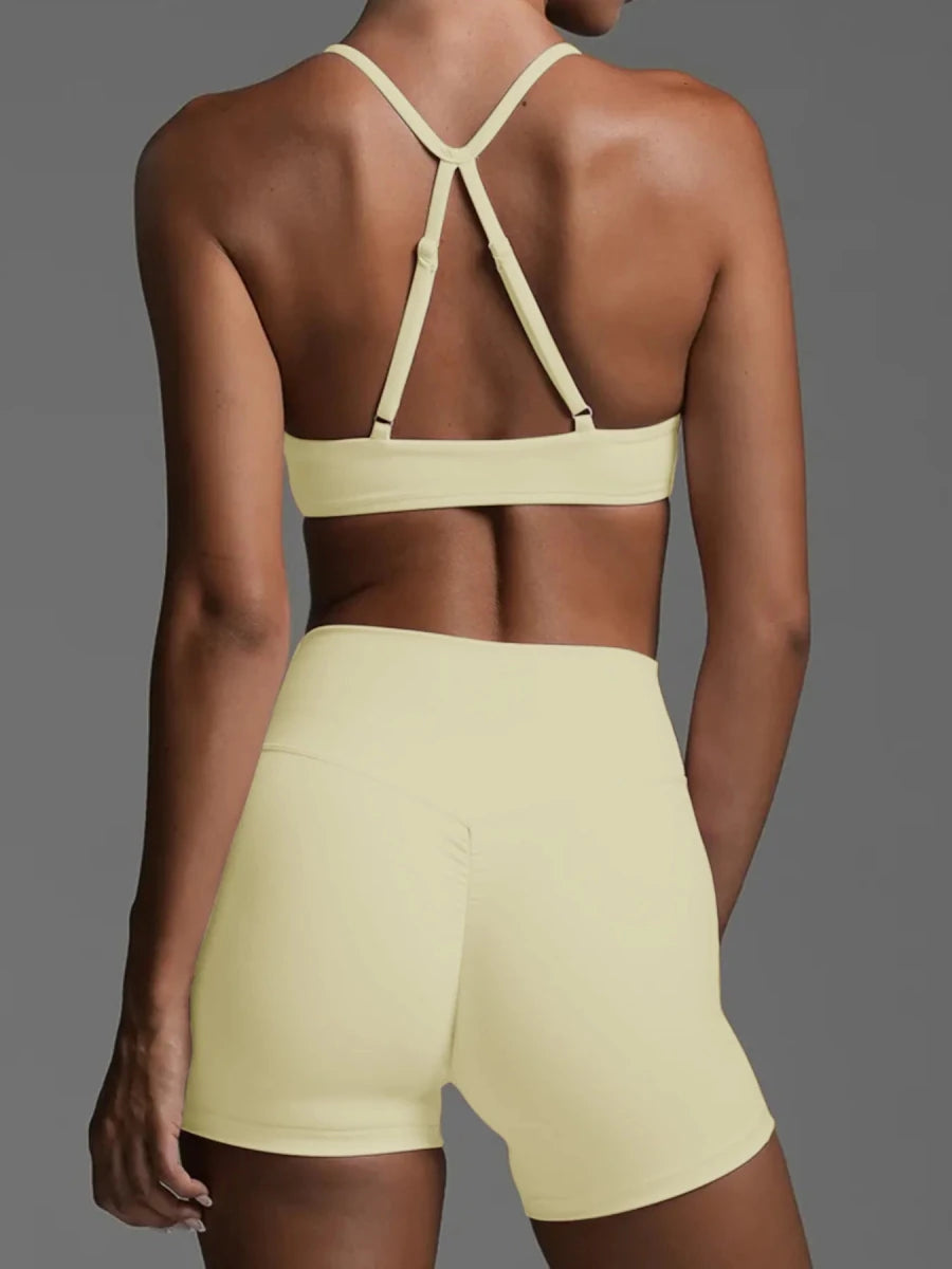 Ruched Sports Bra and High - Waisted Shorts Active Set - Q.B.Accessories