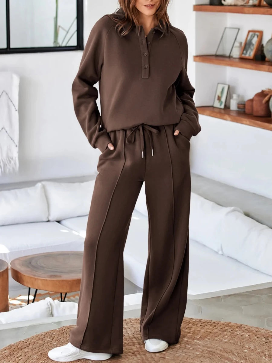 Collared Sweatshirt and High Waist Pants Active Set - Q.B.Accessories