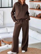 Collared Sweatshirt and High Waist Pants Active Set - Q.B.Accessories