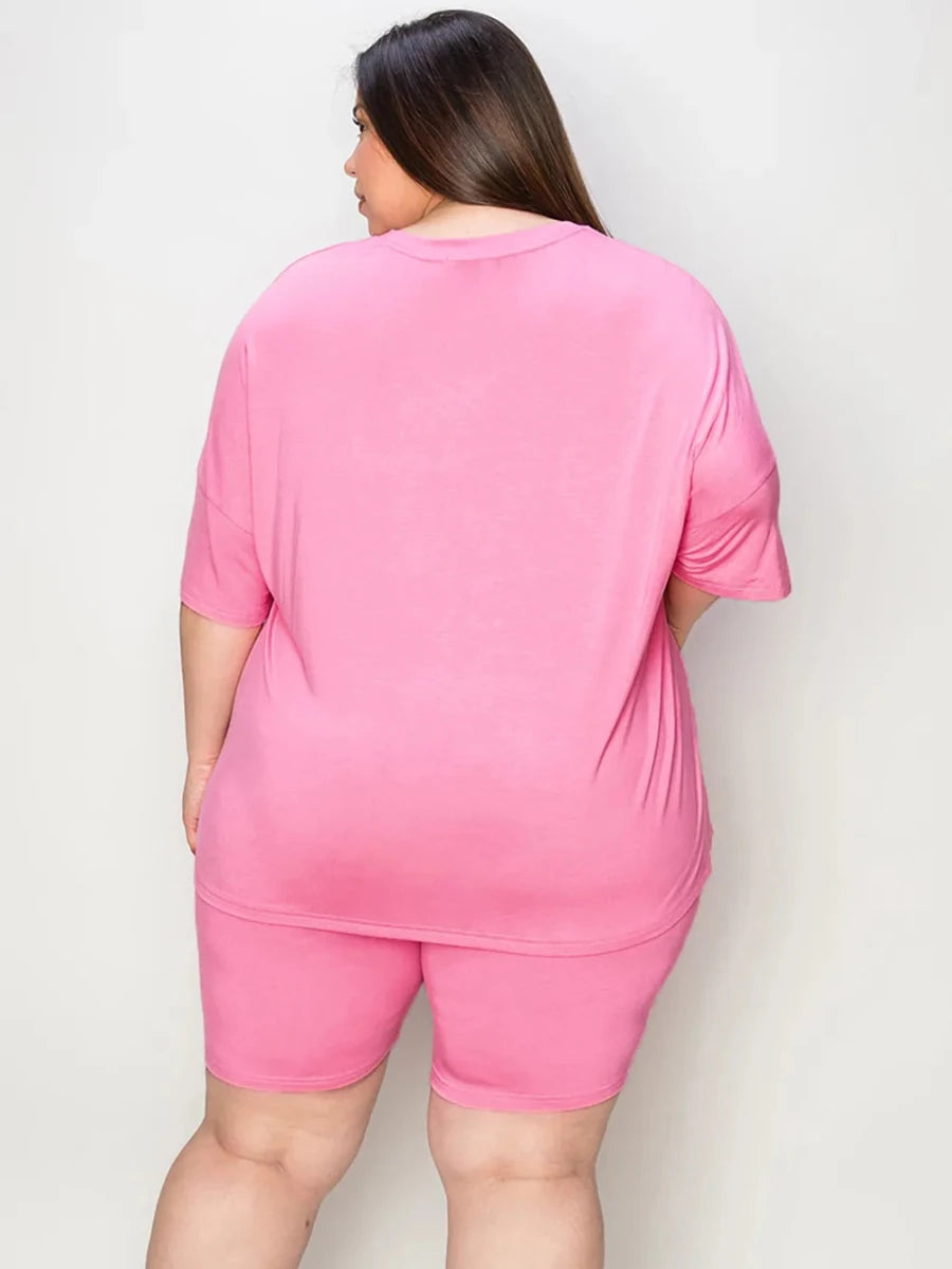 Basic Bae Full Size V - Neck Drop Shoulder T-Shirt and Shorts Set - Q.B.Accessories