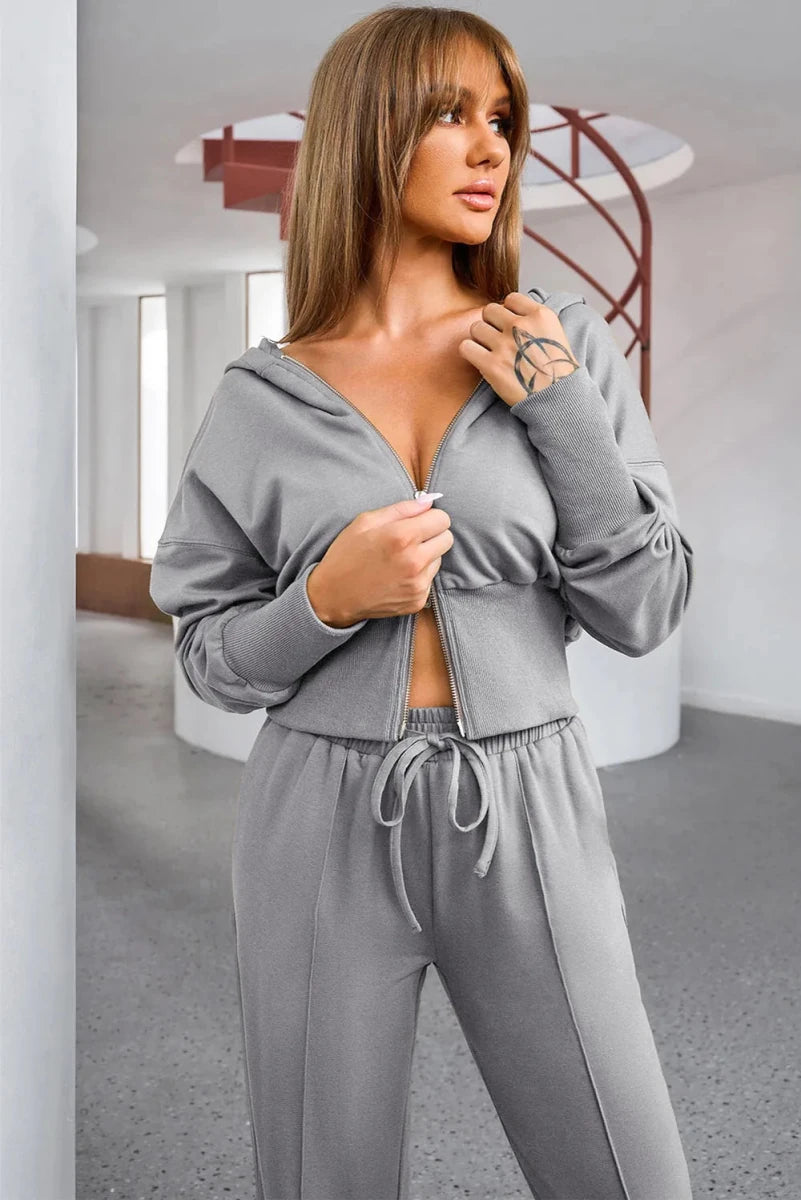 Dropped Shoulder Hoodie and Drawstring Pants Active Set - Q.B.Accessories