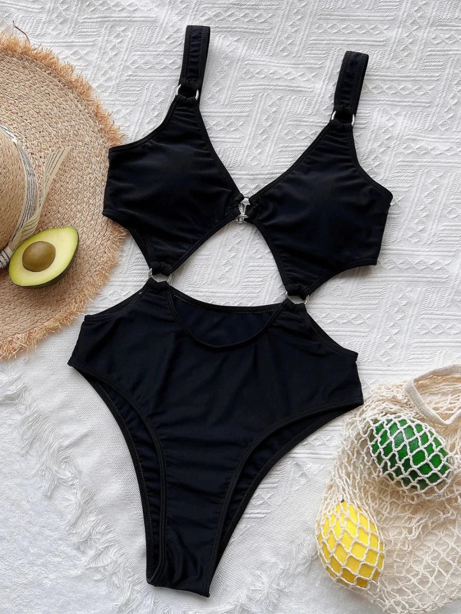 Cutout Plunge One - Piece Swimwear - Q.B.Accessories