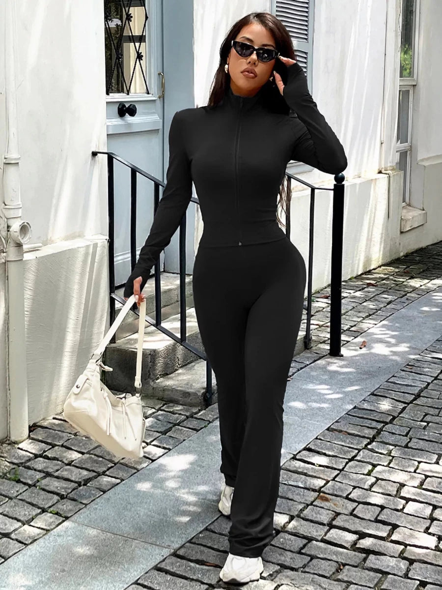 Zip Up Long Sleeve Outerwear and Pants Active Set - Q.B.Accessories