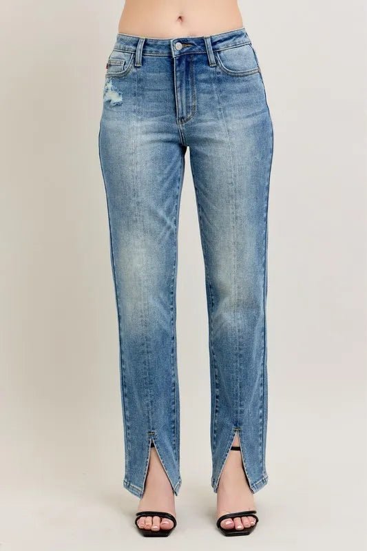 Judy Blue Full Size High Waist Vintage Wash Front Seam & Slit Straight Plus Size - Q.B.Accessories
