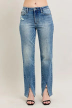 Judy Blue Full Size High Waist Vintage Wash Front Seam & Slit Straight Plus Size - Q.B.Accessories
